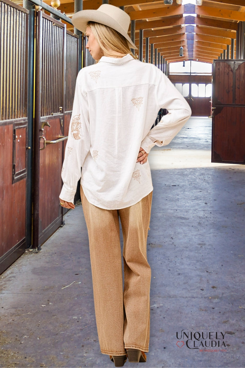 Jessie Western Embroidered Linen Blouse - Uniquely Claudia Boutique