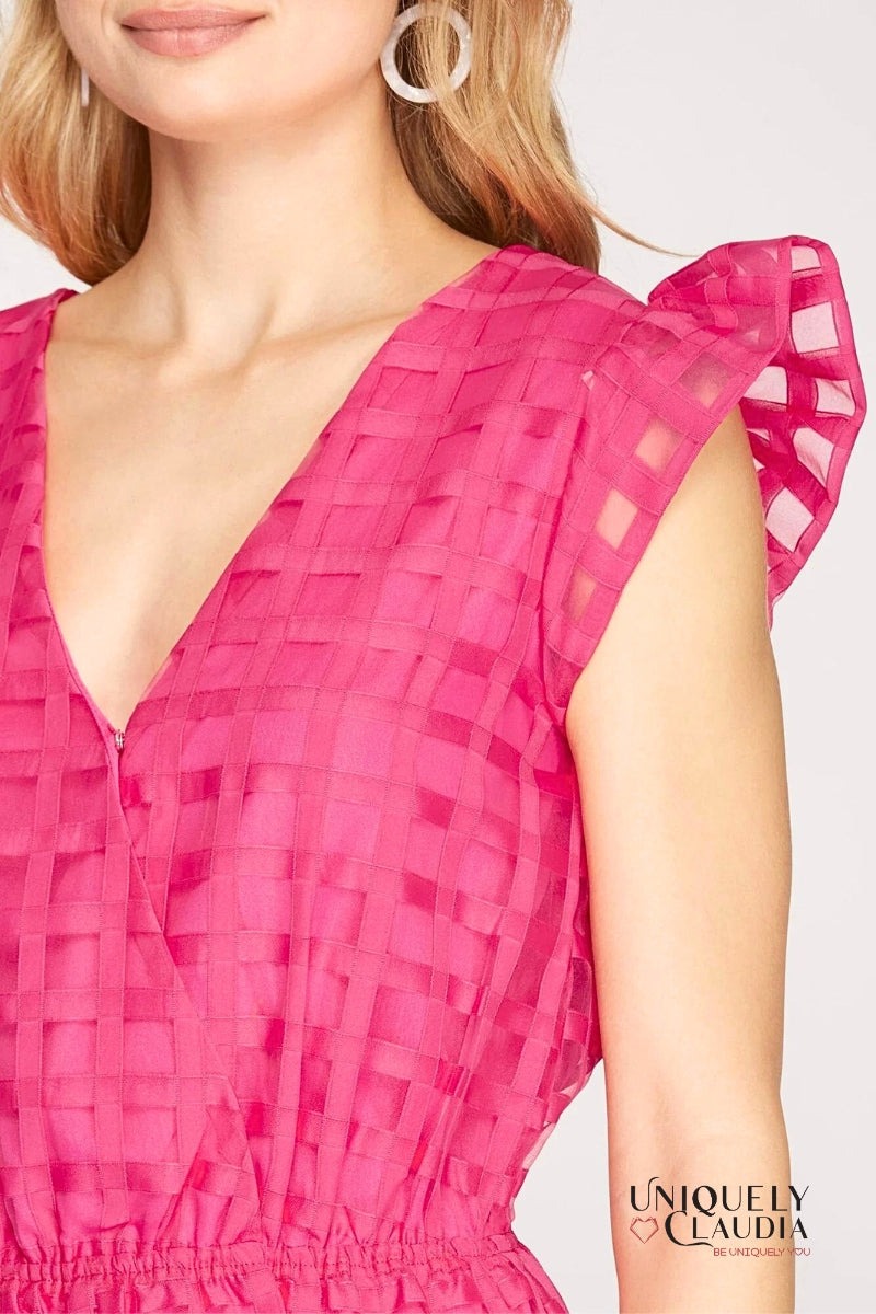 Josie Organza Checkered Pattern Romper | Uniquely Claudia Boutique
