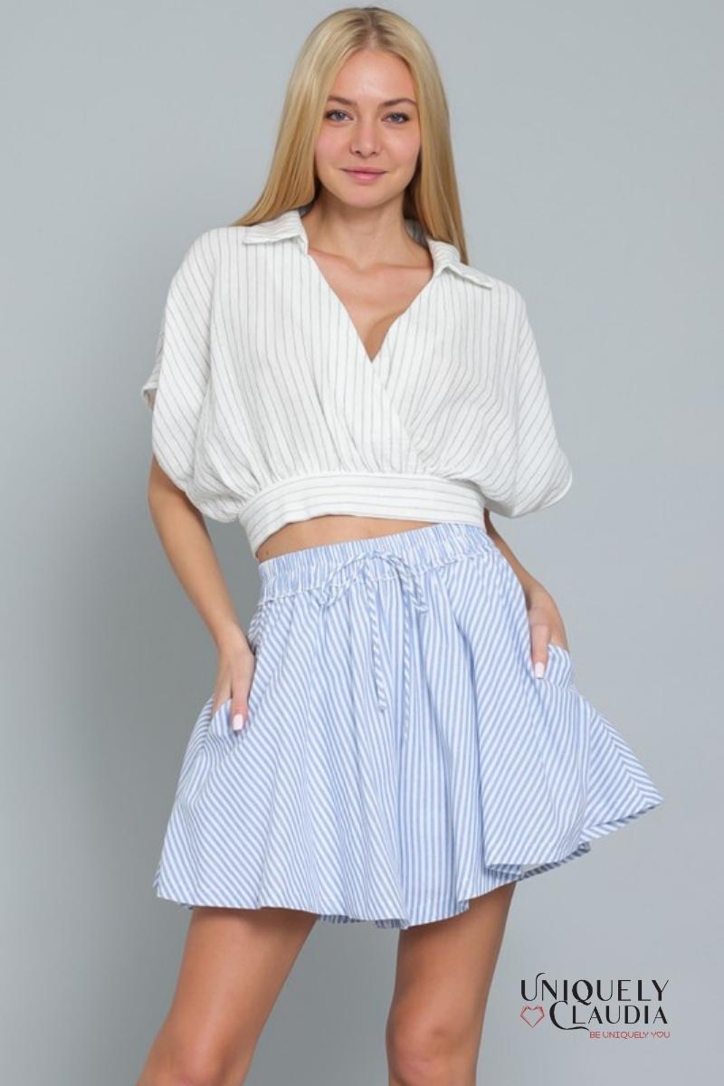 Woman's Sports | Kailani Fit & Flare Blue Stripes Skort | Uniquely Claudia Boutique
