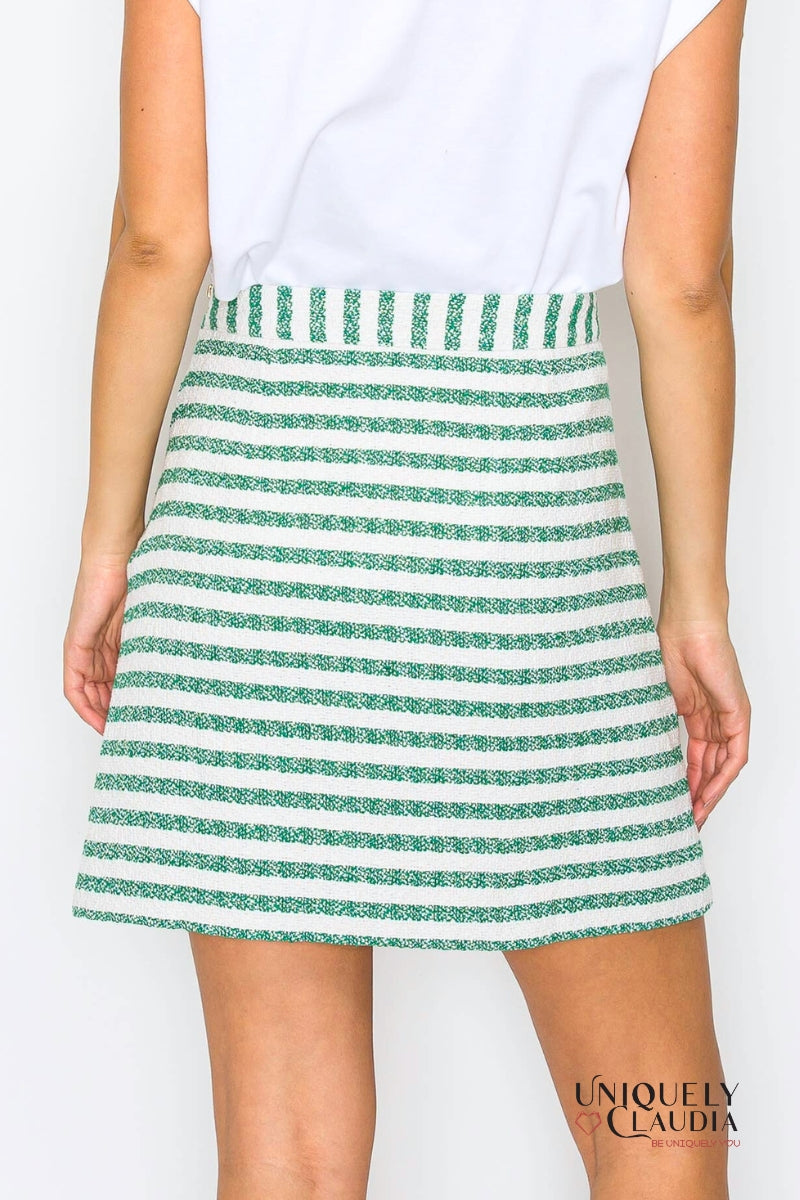 Kaitlyn Green & White Summer French Boucle Vest & Mini Skirt Set | Uniquely Claudia Boutique