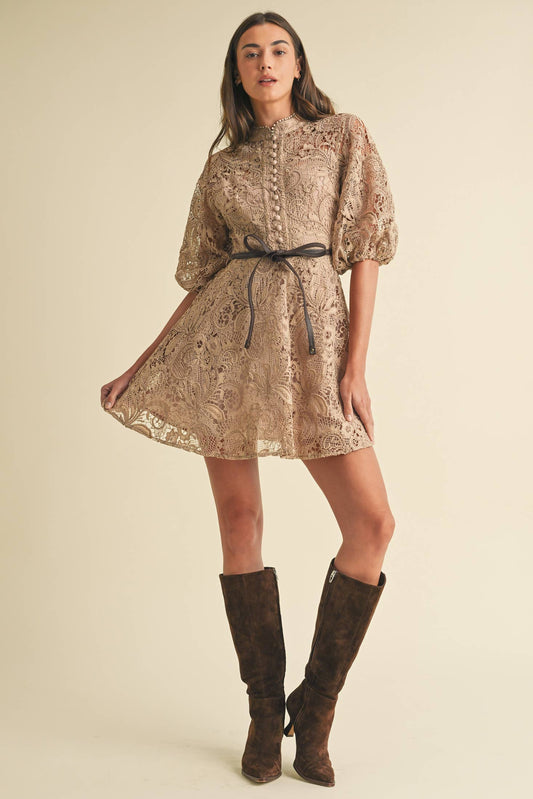 Crochet Lace VIctorian style Mini Dress - Uniquely Claudia Boutique