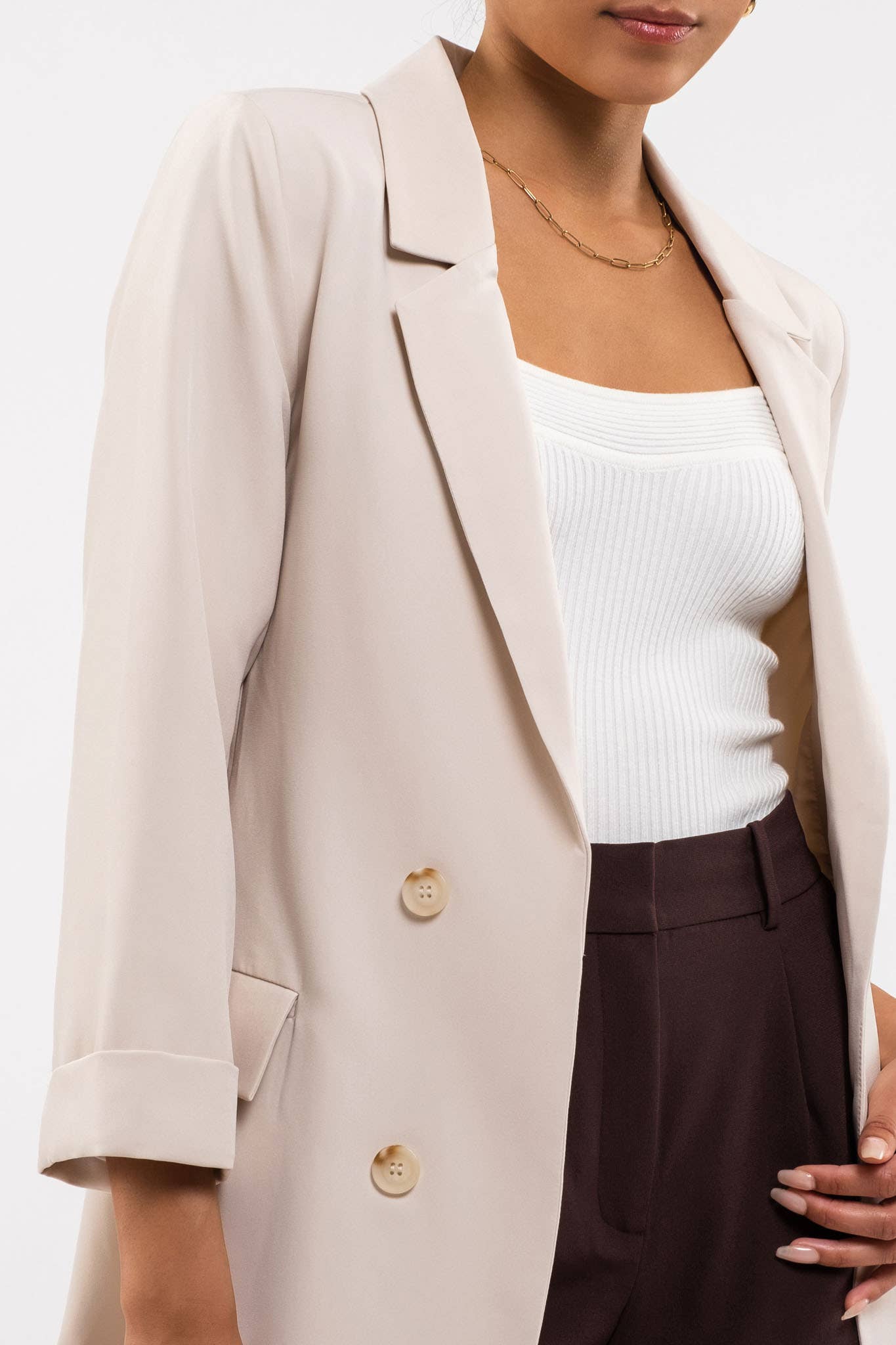 Karla Folded 3/4 Sleeve Open Blazer | Uniquely Claudia