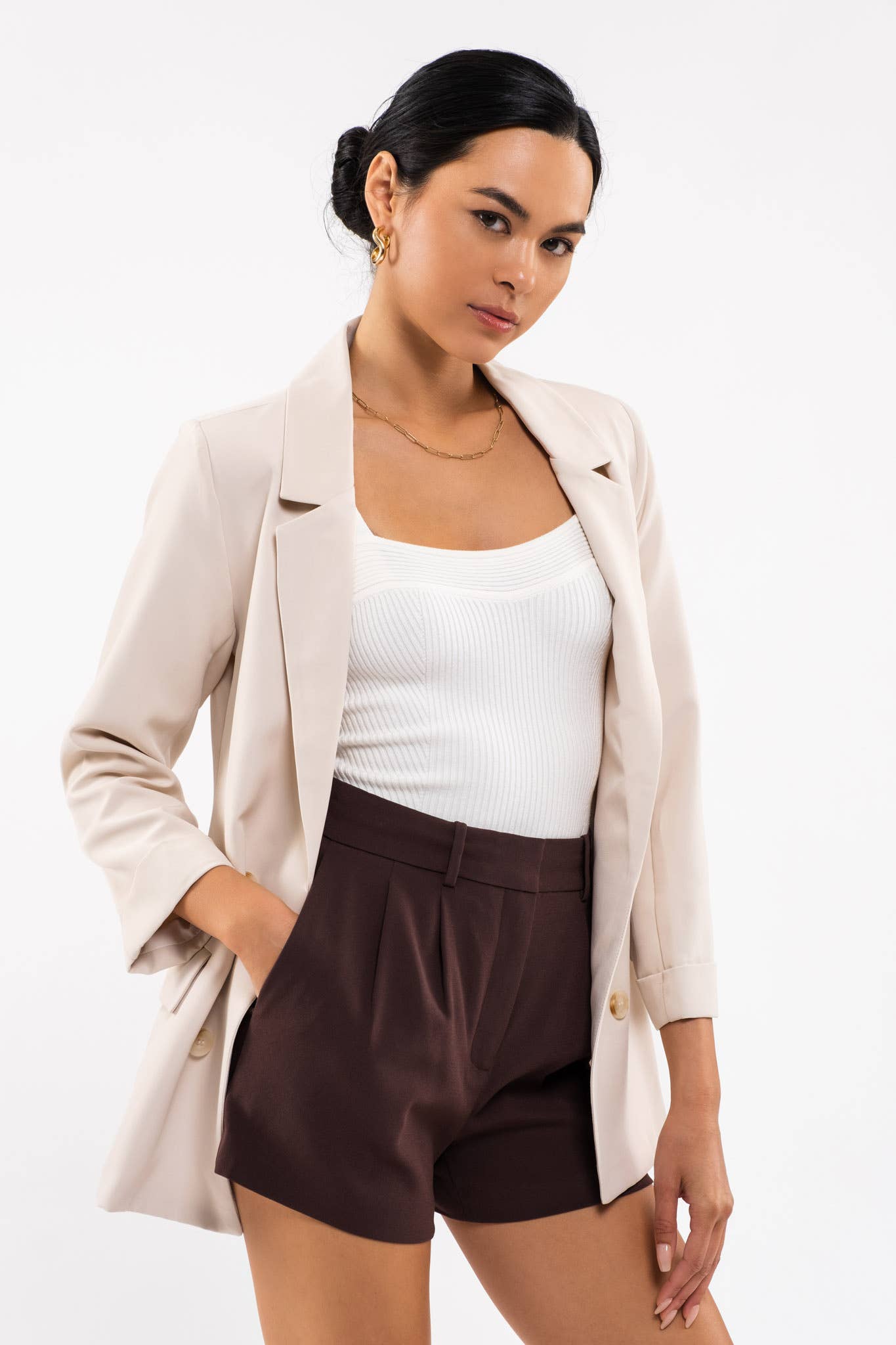 Karla Folded 3/4 Sleeve Open Blazer | Uniquely Claudia