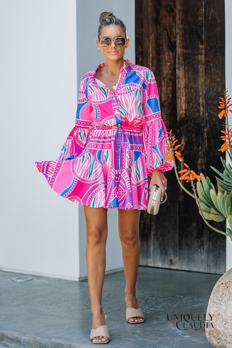 Krystal Abstract Print Ruffle Dress