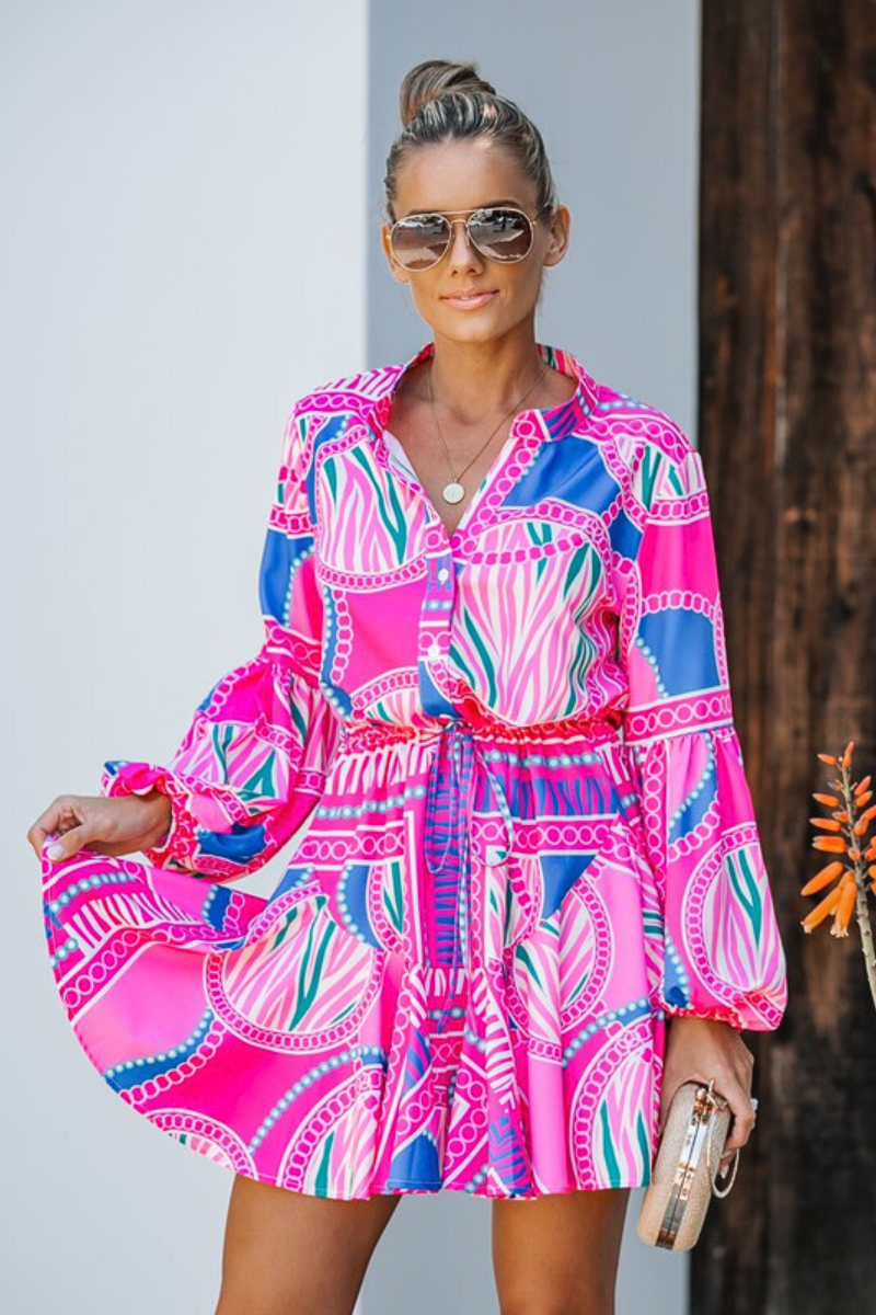 Krystal Abstract Print Ruffle Dress