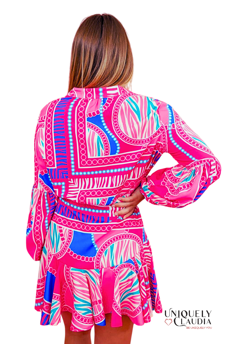 Krystal Abstract Print Ruffle Dress
