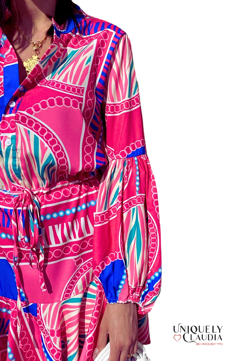 Krystal Abstract Print Ruffle Dress