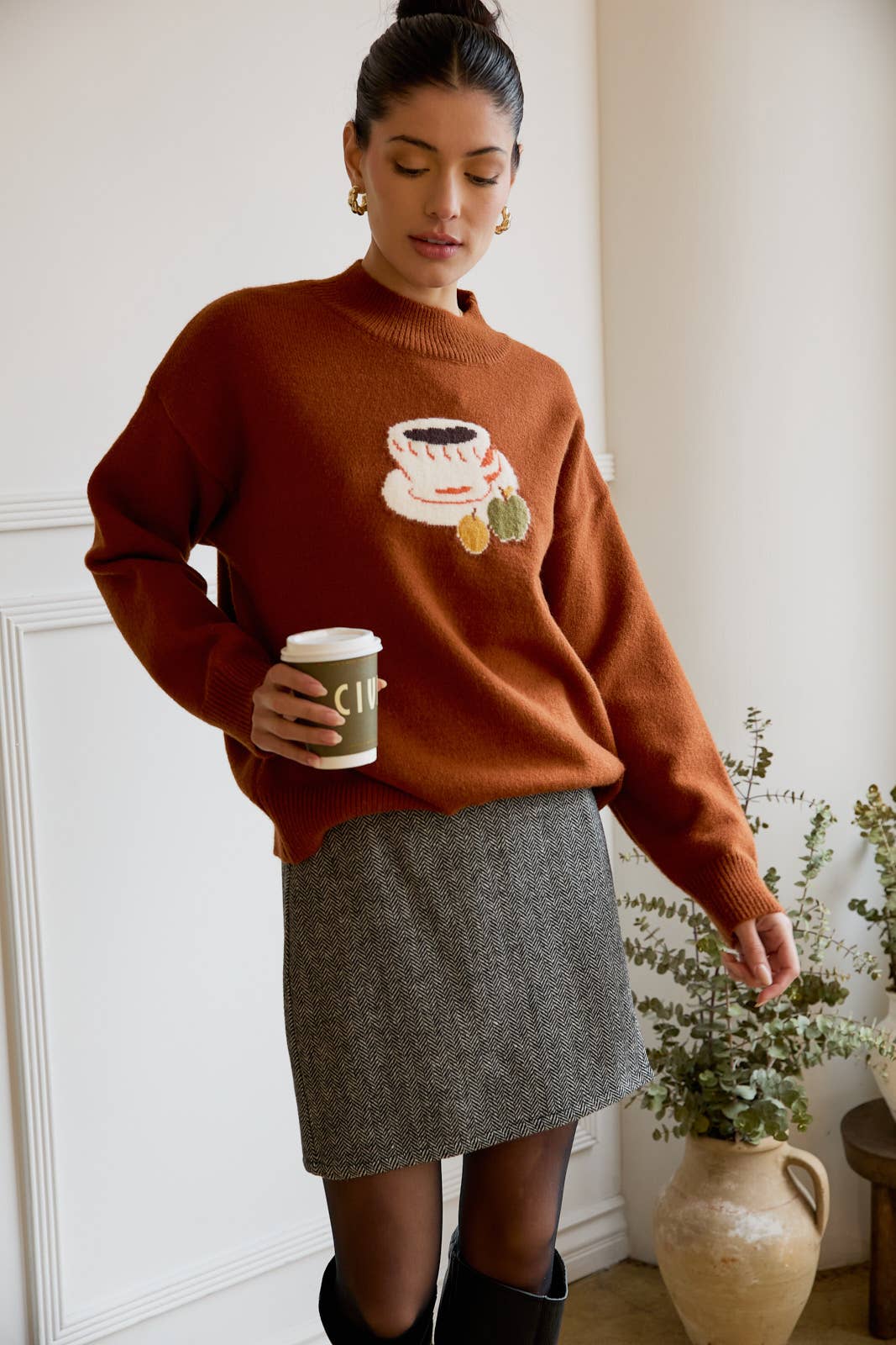 Let's Get Coffee Long-Sleeve Oversized Sweater | Uniquely Claudia