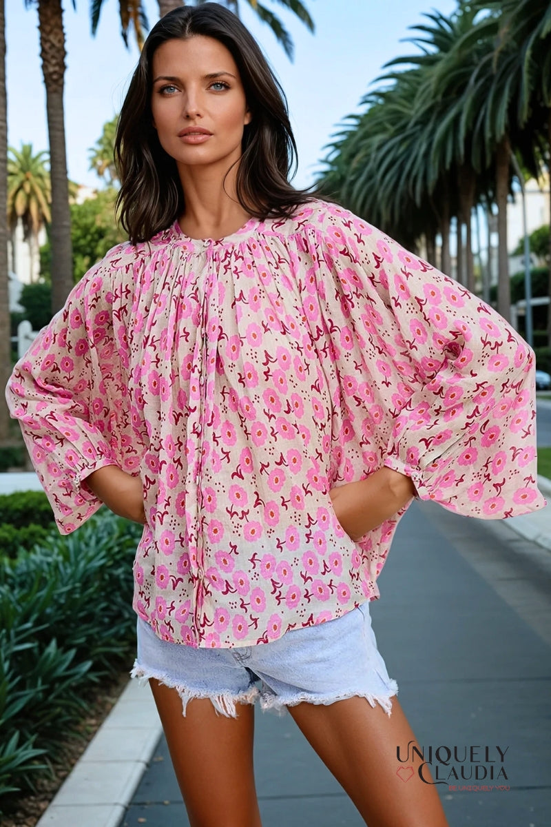 Lucie Blossom Wide-Sleeve Blouse | Uniquely Claudia