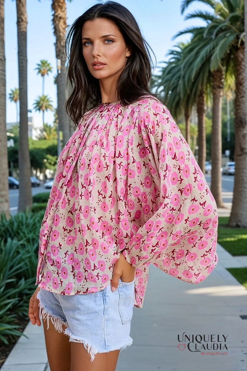 Lucie Blossom Wide-Sleeve Blouse | Uniquely Claudia