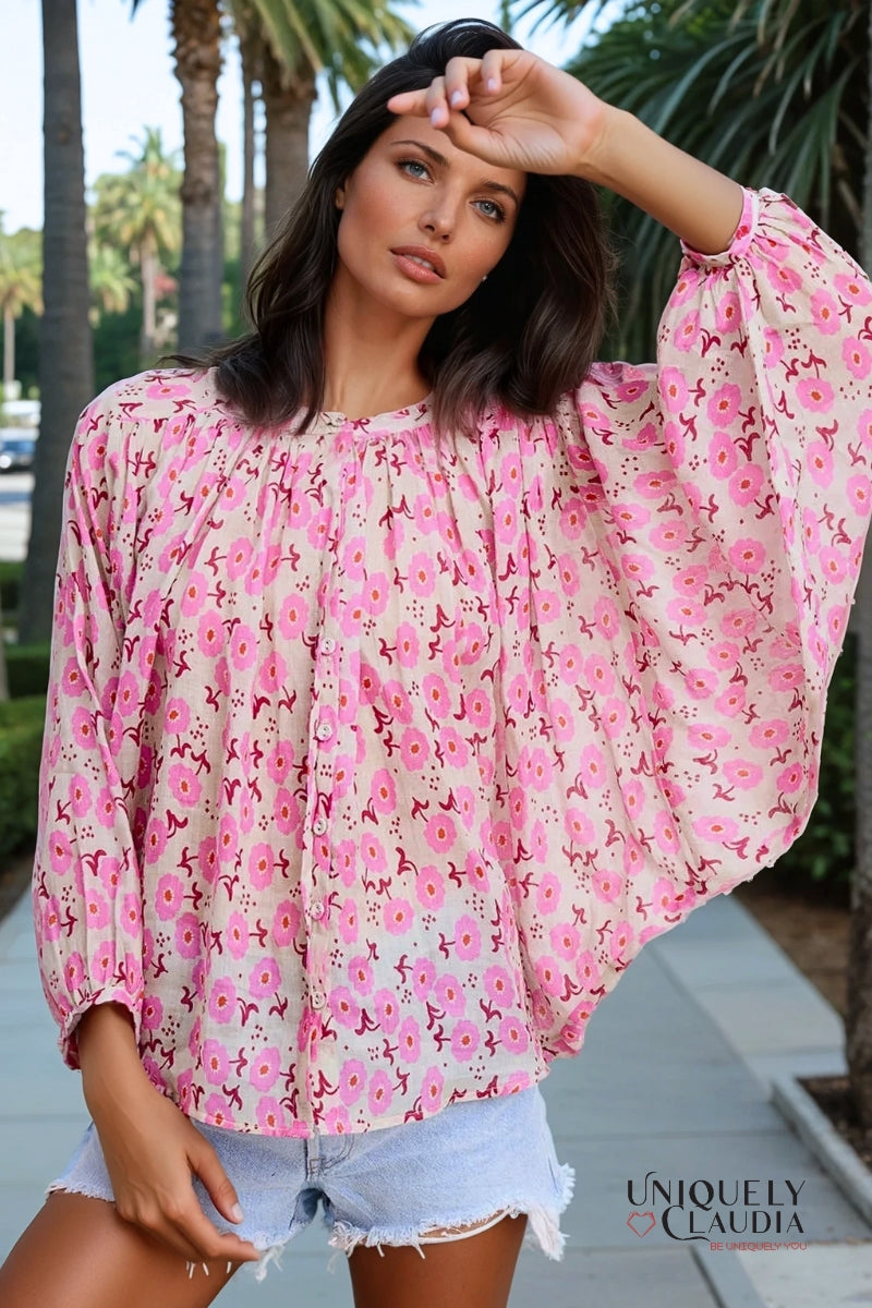 Lucie Blossom Wide-Sleeve Blouse | Uniquely Claudia