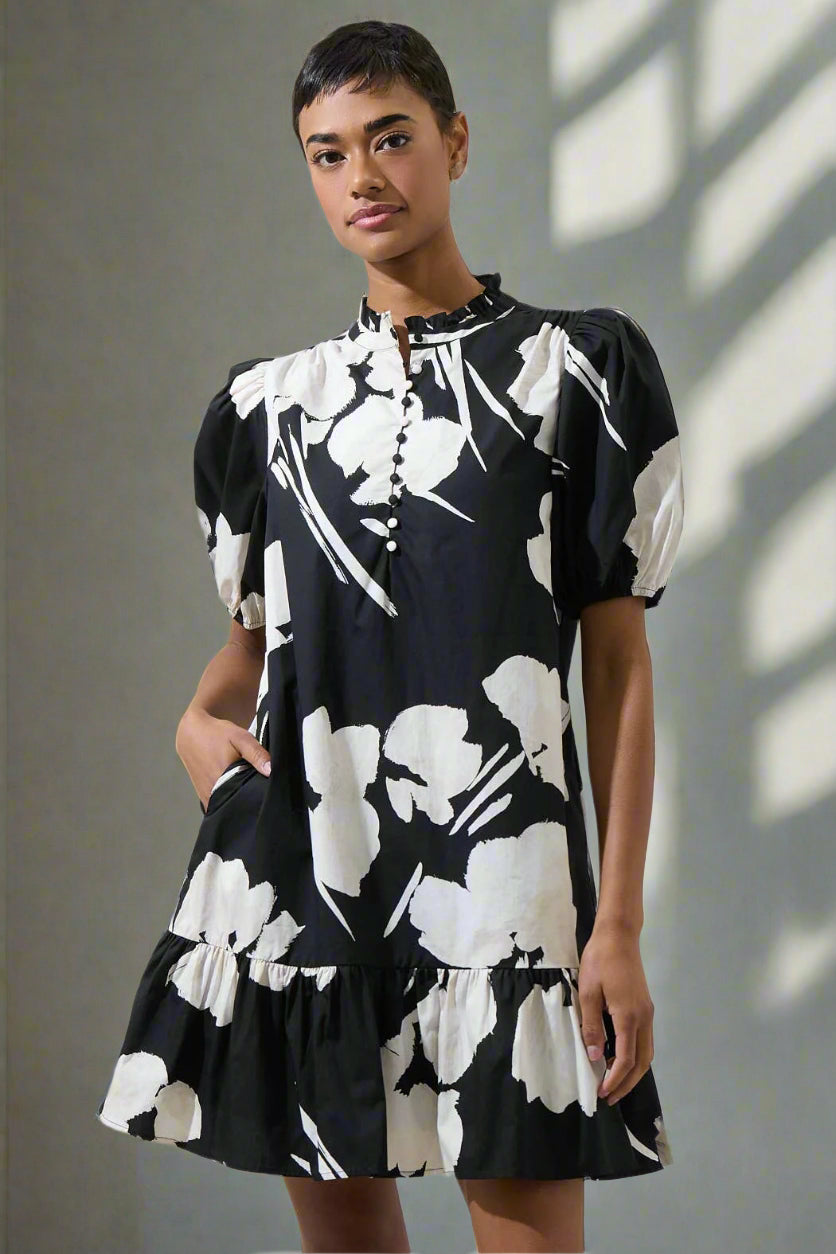 Lydia Shadow Floral Shift Mini Dress | Uniquely Claudia