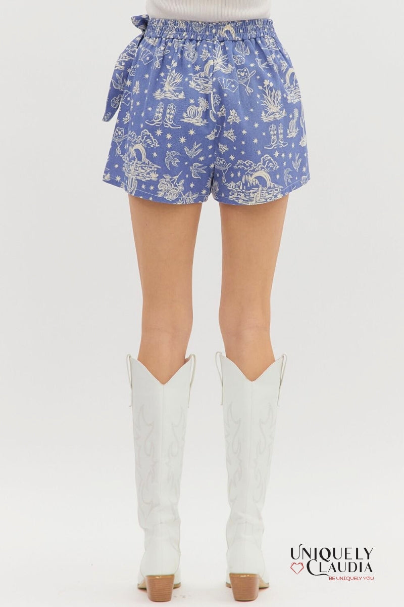 Lyla Western Motif Denim Wrap Skort - Uniquely Claudia Boutique