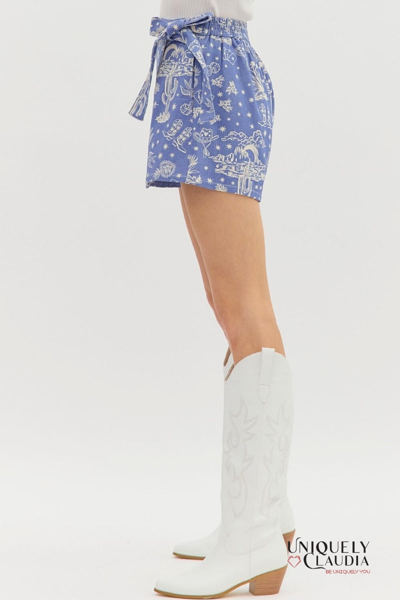 Lyla Western Motif Denim Wrap Skort - Uniquely Claudia Boutique