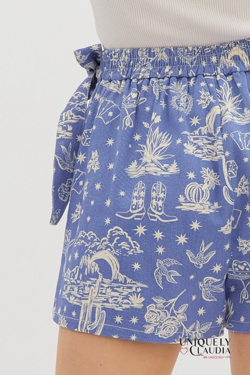 Lyla Western Motif Denim Wrap Skort - Uniquely Claudia Boutique