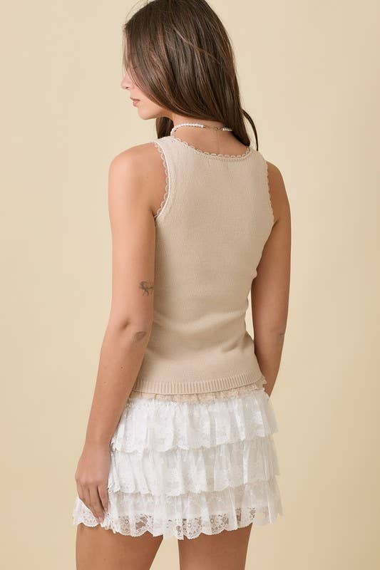 Bow And Heart Pointelle Sweater Knit Tank Top - Uniquely Claudia Boutique