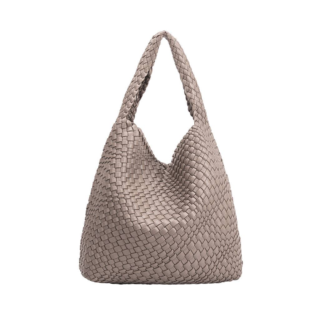 Woven handbag on a white background