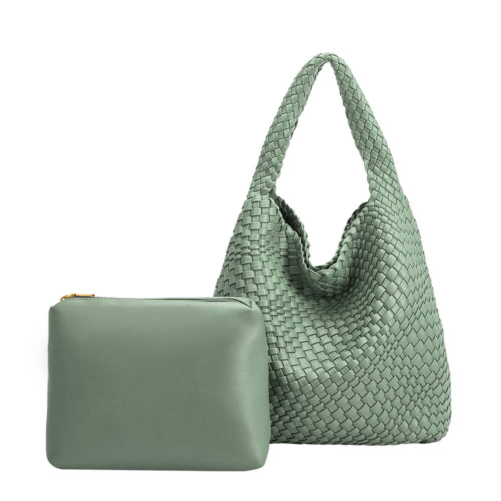 MELIE BIANCO: Johanna Light Teal Recycled Vegan Shoulder Bag