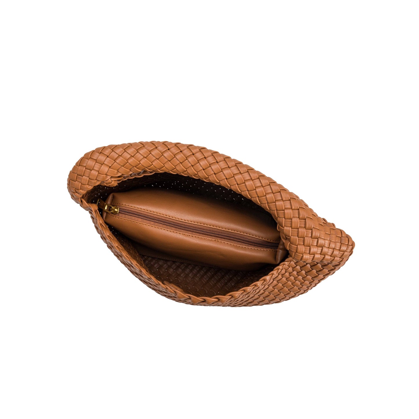 Saddle woven handbag on a white background