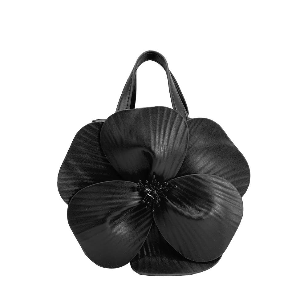 MELIE BIANCO: Monroe Black Flower Vegan Leather Top Handle Bag