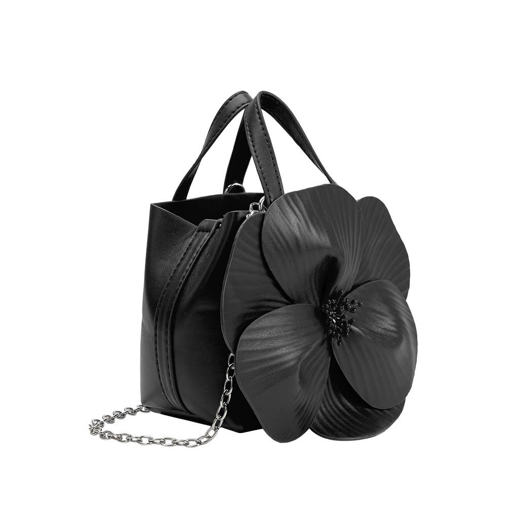 MELIE BIANCO: Monroe Black Flower Vegan Leather Top Handle Bag