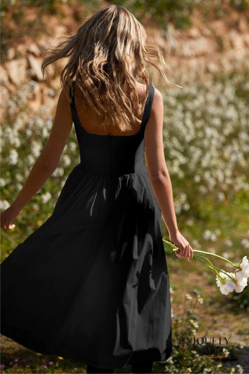 Maeve Square Neck Ruched Bust Midi Dress | Uniquely Claudia Boutique