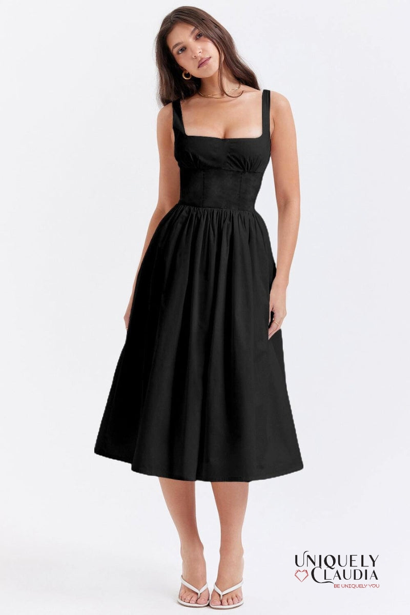 Maeve Square Neck Ruched Bust Midi Dress | Uniquely Claudia Boutique