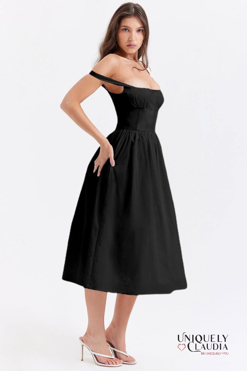 Maeve Square Neck Ruched Bust Midi Dress | Uniquely Claudia Boutique
