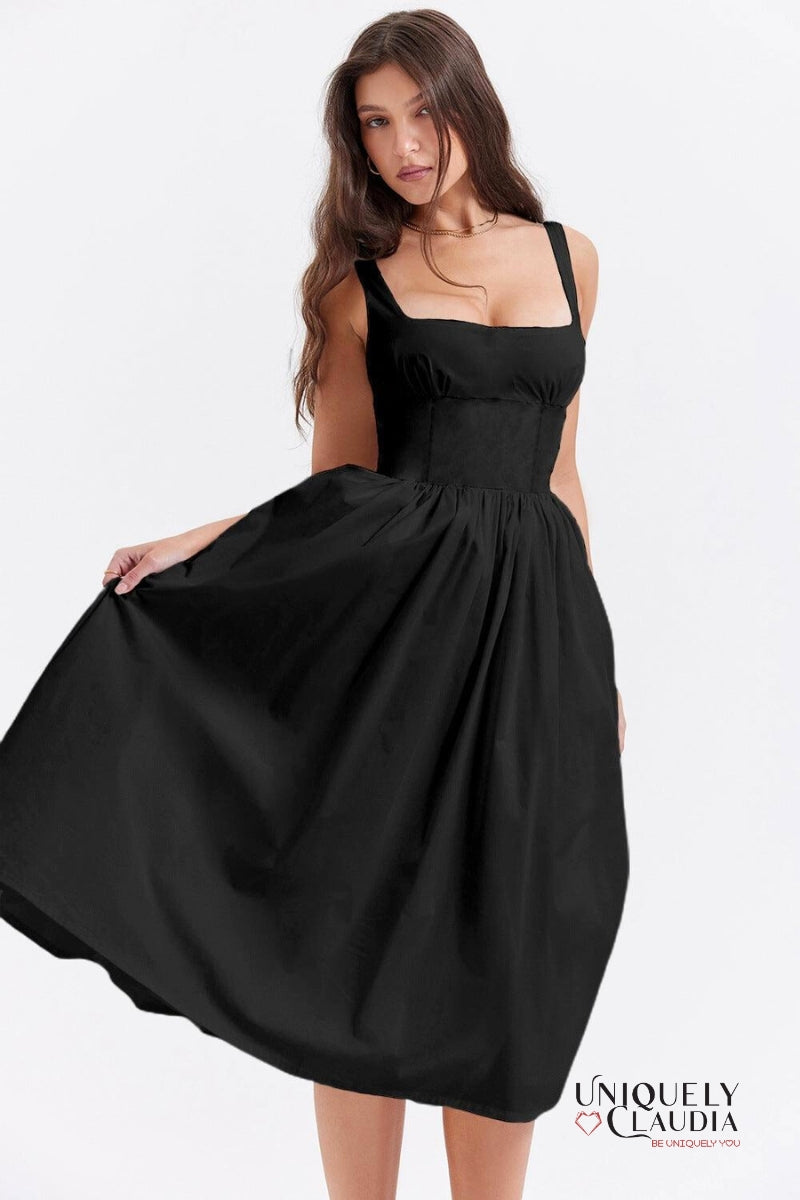 Maeve Square Neck Ruched Bust Midi Dress | Uniquely Claudia Boutique