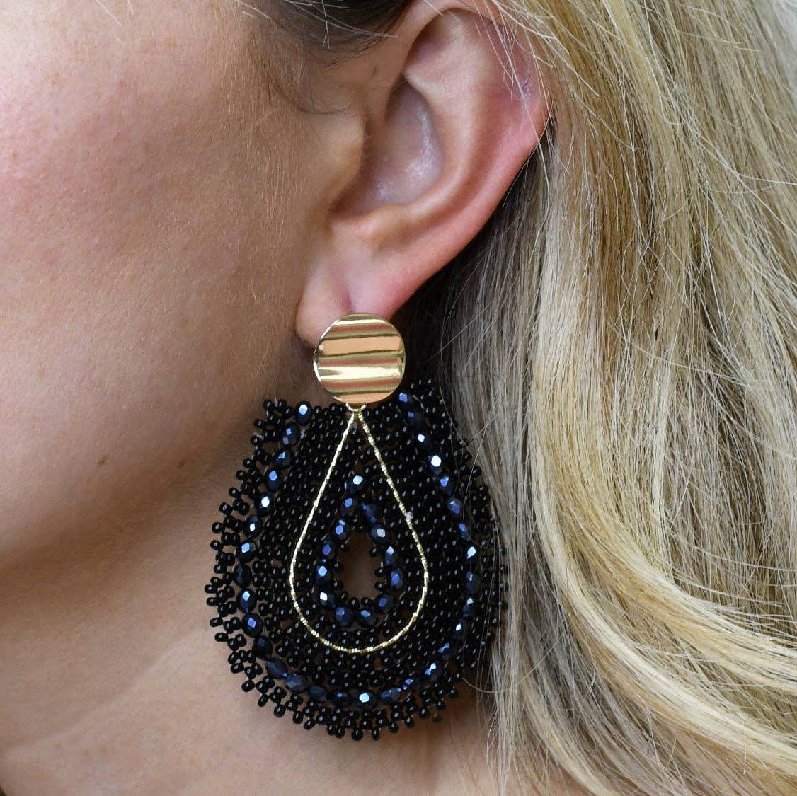 Marianna Black Teardrop Beaded Earrings