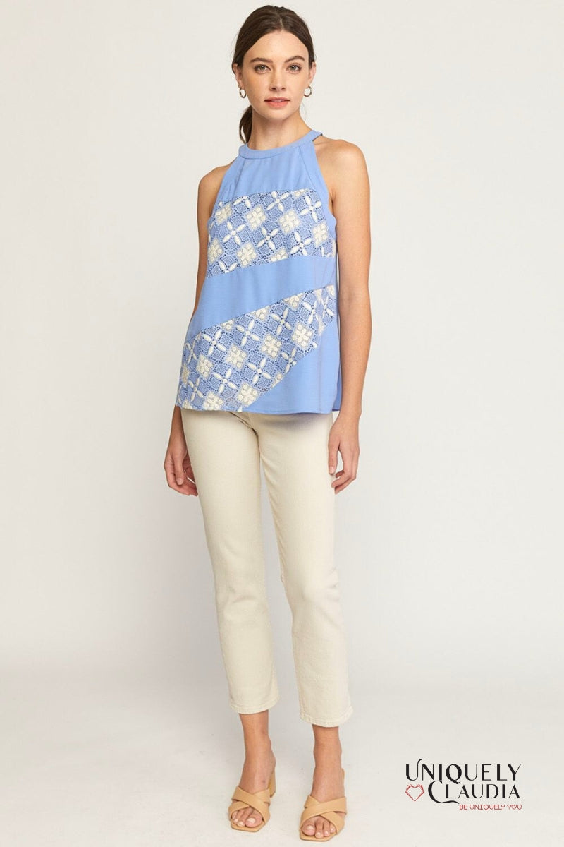 Woman wearing chic halter top