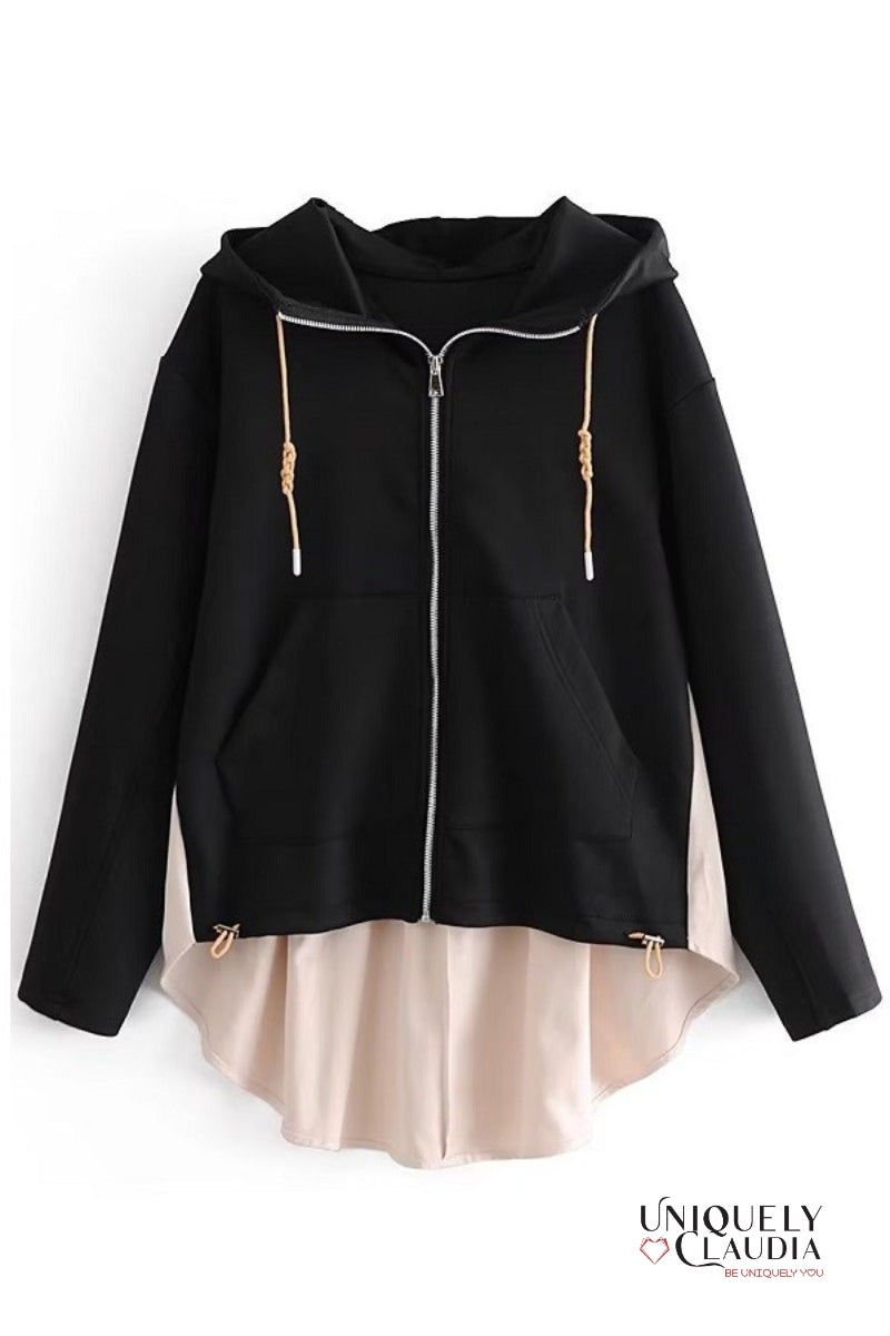 McKenna Contrast Front Zipper Hoodie Jacket | Uniquely Claudia Boutique