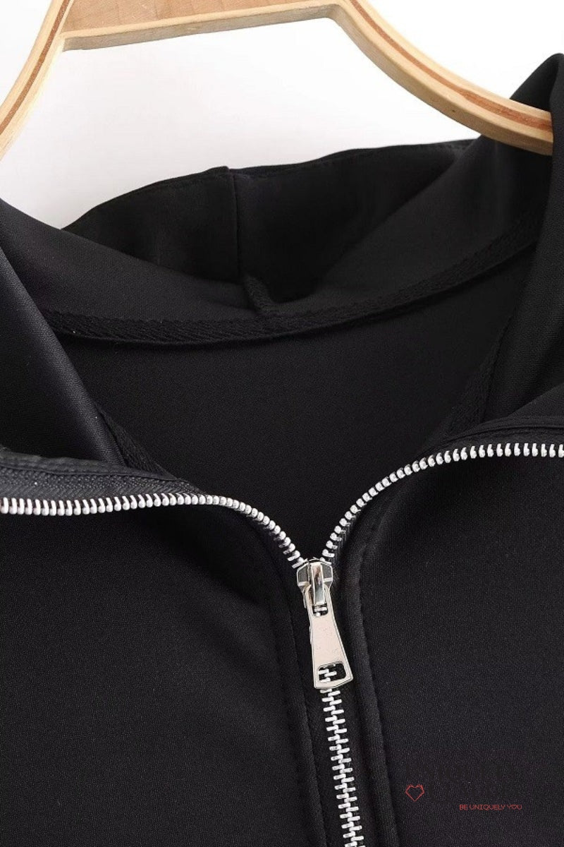 McKenna Contrast Front Zipper Hoodie Jacket | Uniquely Claudia Boutique