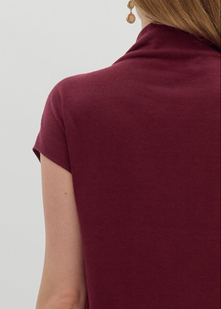Megan Knit Mock Neck Pullover Burgundy Top - Uniquely Claudia Boutique