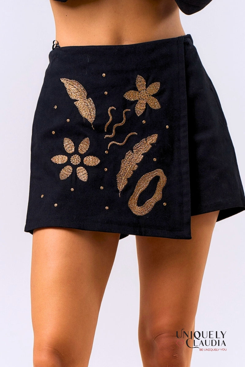 Michelle Gold Embroidered Skort