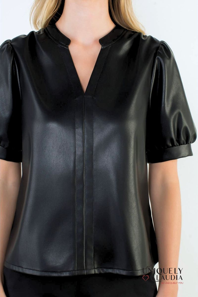 Molly Puff Sleeve Vegan Leather Top