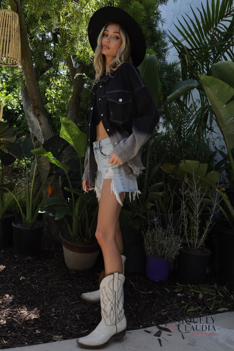 Mya Rock & Roll Distress Ombre Denim Jacket | Uniquely Claudia Boutique