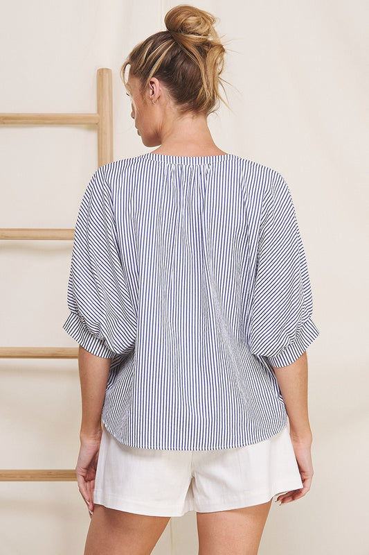 Olga Pinstripe Seersucker Dolman Blouse - Uniquely Claudia Boutique