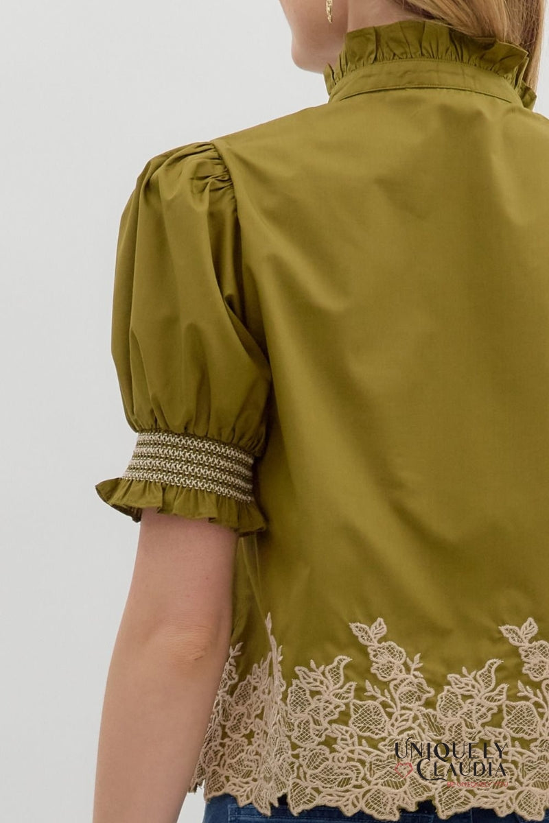 Olivia Embroidered Puff Sleeve Top - Uniquely Claudia Boutique
