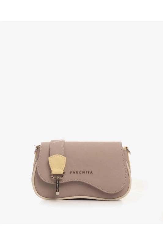Small handbag with gold accent on a white background