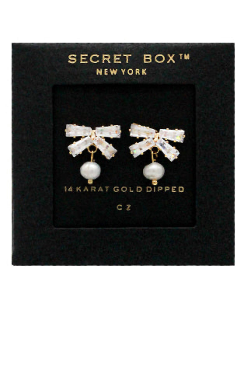 Pearl & CZ Baguette Bow Earrings - Uniquely Claudia Boutique