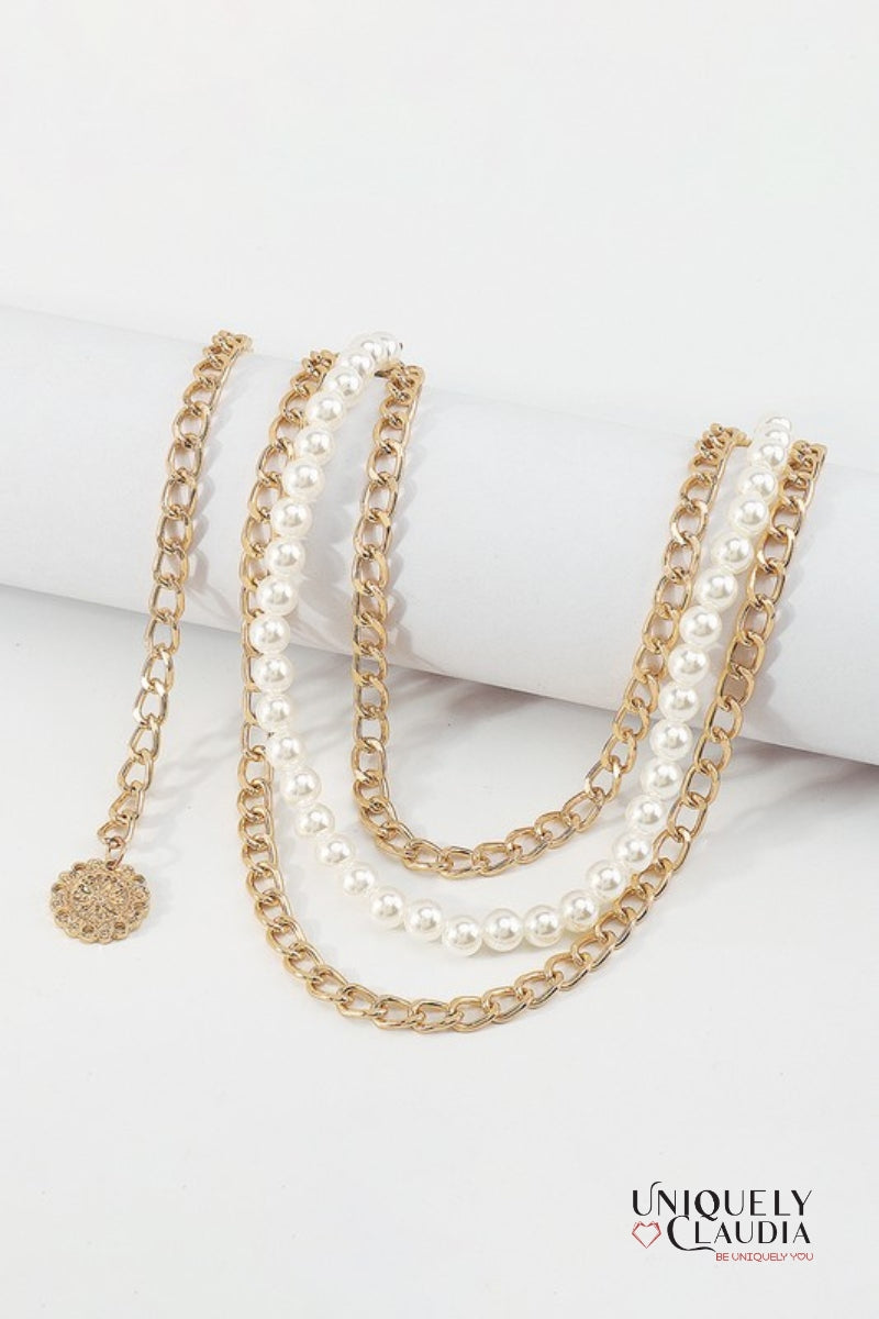 Pearls & Chains Adjustable Goldtone Belt | Uniquely Claudia Boutique