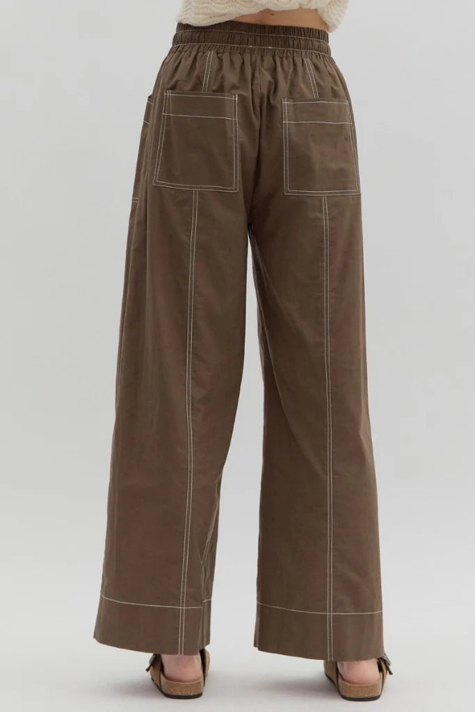 Brown wide-leg pants on a white background
