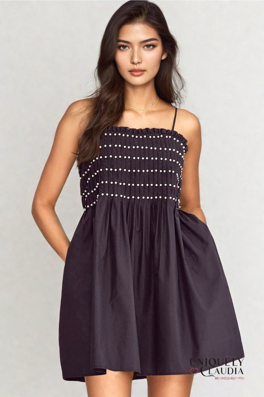 Presley Pearl Trim Sleeveless Mini Dress