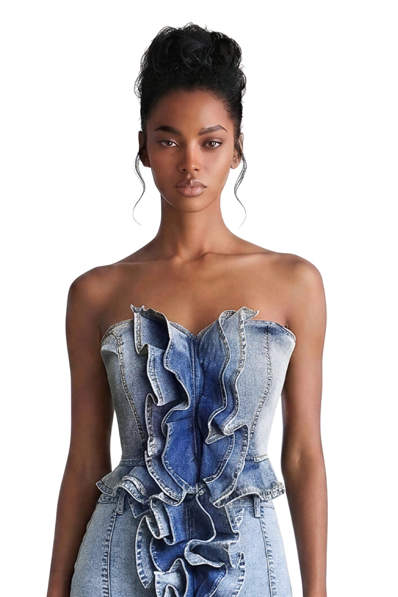 Rogue Cascade Denim Corset Top
