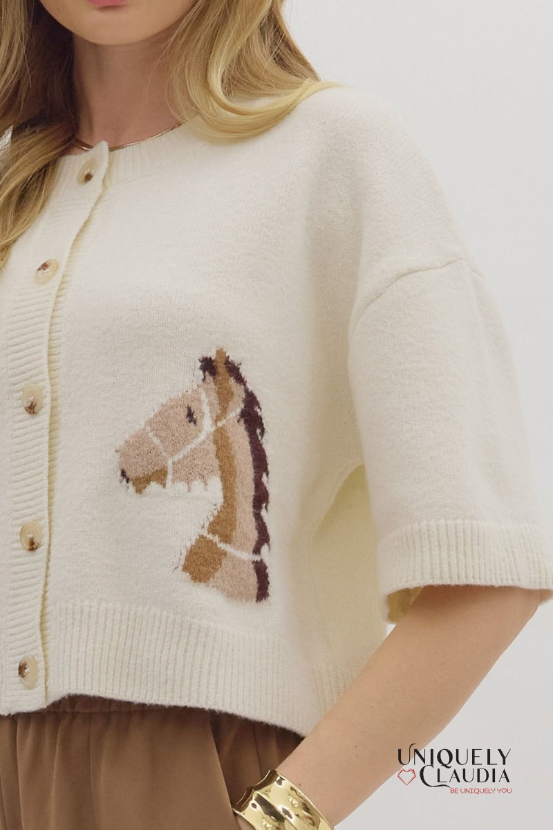 Saddle Up Short-Sleeve Knit Cardigan