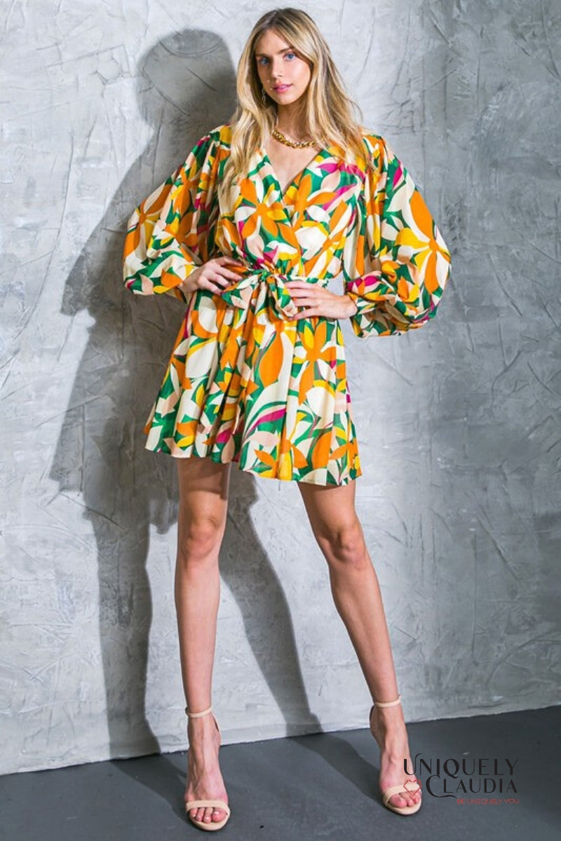 Sandra Surplice Long Sleeve Chiffon Mini Dress | Uniquely Claudia Boutique