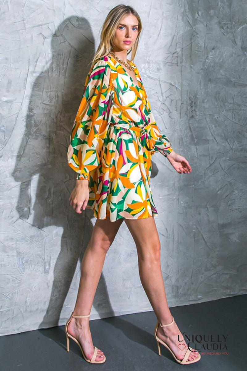 Sandra Surplice Long Sleeve Chiffon Mini Dress | Uniquely Claudia Boutique