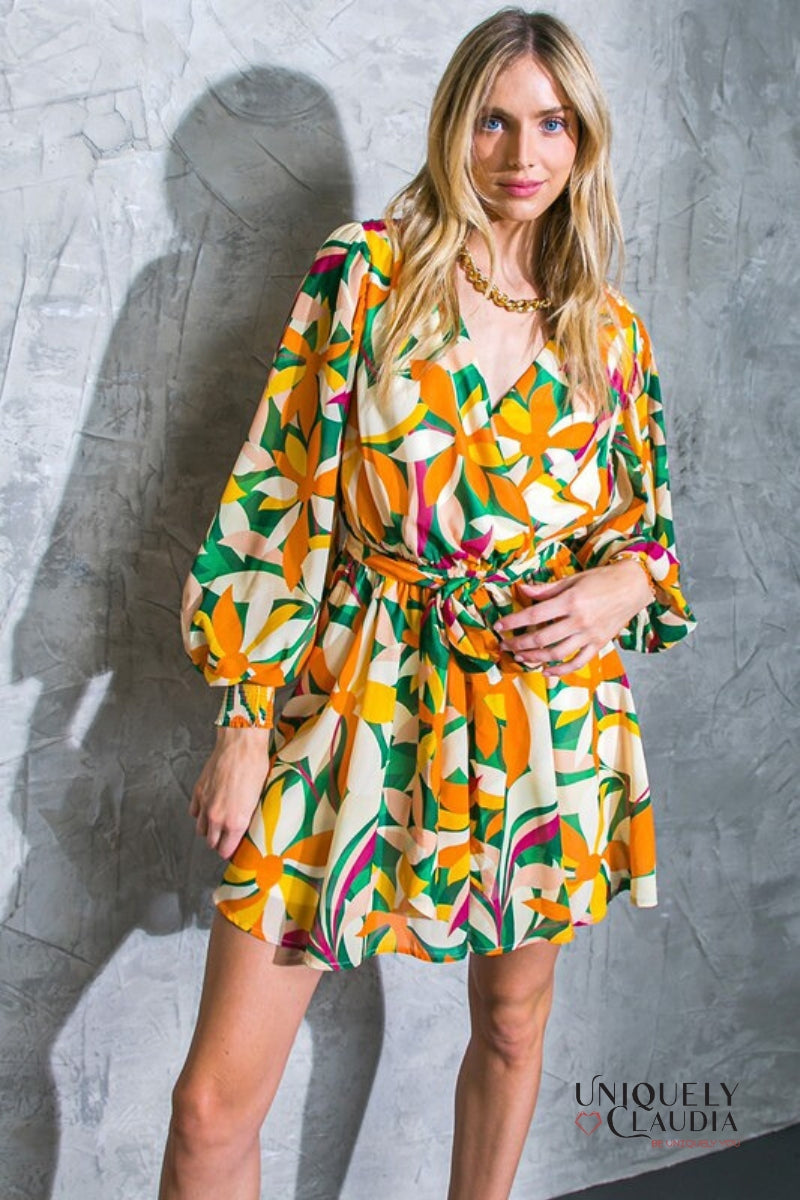 Sandra Surplice Long Sleeve Chiffon Mini Dress | Uniquely Claudia Boutique