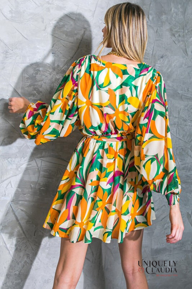 Sandra Surplice Long Sleeve Chiffon Mini Dress | Uniquely Claudia Boutique